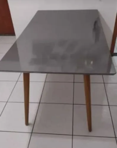 Mesa de jantar avulsa 6 lugares MDF cinza pés palito