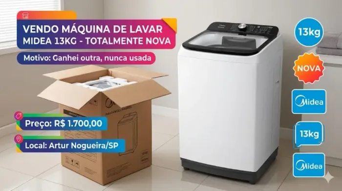 Máquina de Lavar Midea 13kg Nova