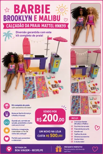 Brinquedo da Barbie - Barra de praia da Barbie 