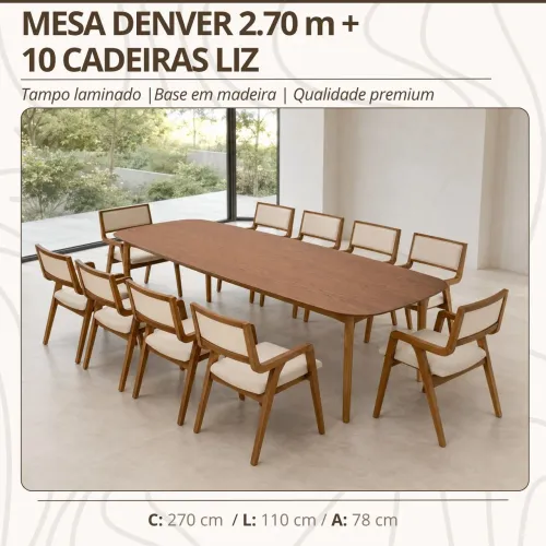 Mesa denver 2.70m com 10 cadeiras