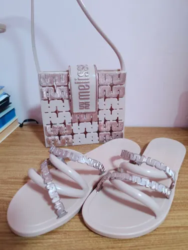 Sandália+bolsa rosa melissa golden n36