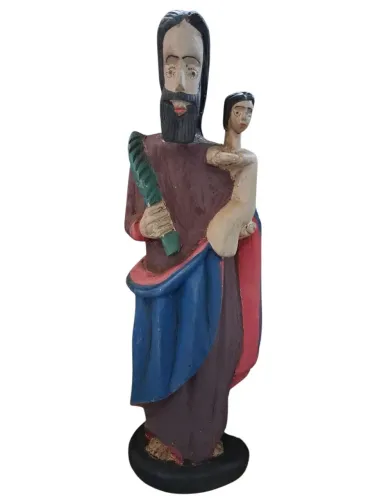 Escultura Sacra em Madeira - São José com Menino Jesus - 31 cm