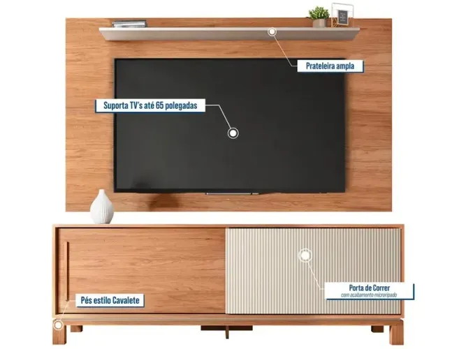 Rack para TV Ate 65? com Painel Suspenso 2 Portas Caemmun Flor