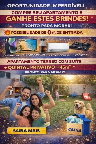 Apartamento térreo com suíte e um quintal enorme, brinde ar-condicionado, churrasqueira