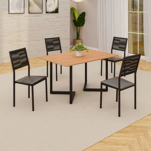 Mesa 4C Maia Retangular 120X90 Preto Com Corda Nautica / Preto Fosco Proa <br>