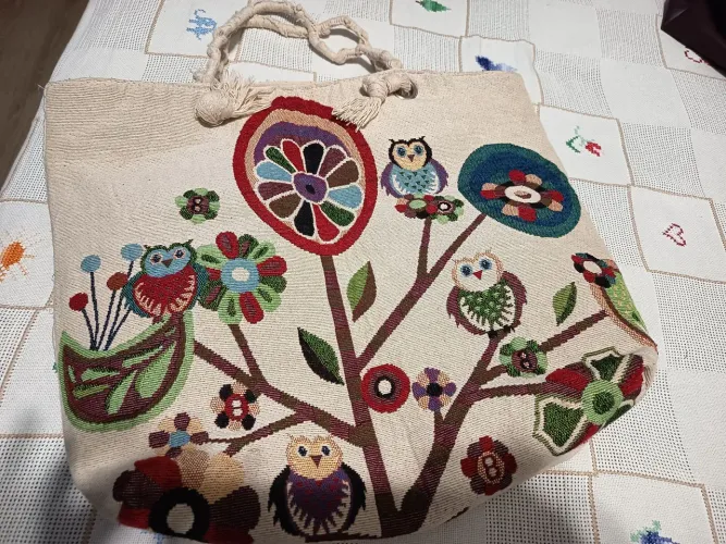 Bolsa coruja bordada 44x40cm
