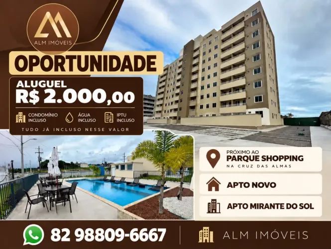 Alugo apto Novo Prox ao Parque Shopping na Cruz das Almas