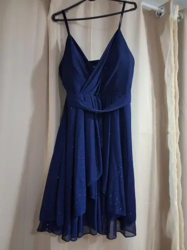 Vestido de festa curto - azul com brilho