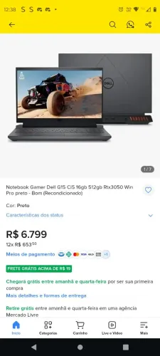 Notebook Dell g15 rtx 3050