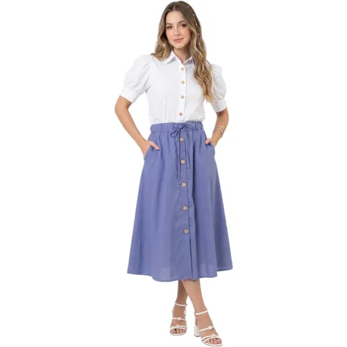 Saia mídi azul modesta