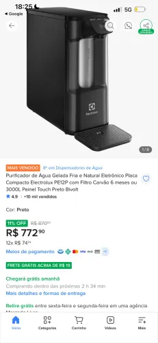 Purificador de água Placa Compacto Electrolux PE12P com Filtro