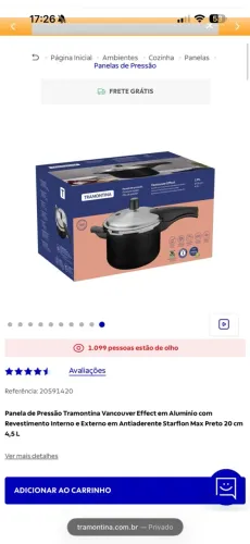 Panela Pressão Vancouver Effect 4,5l Tramontina Preto