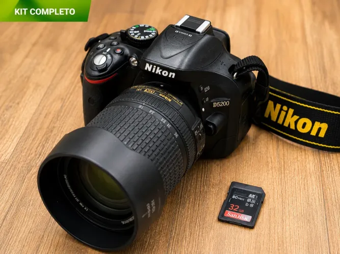 Nikon D5200 + Lente Nikon 18-140mm VR + Cartão 32GB - Kit Completo