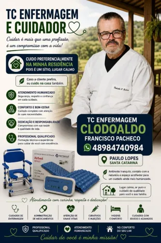 Técnico de enfermagem cuidador de idoso e enfermos cuido aqui mesmo em minha casa num sí