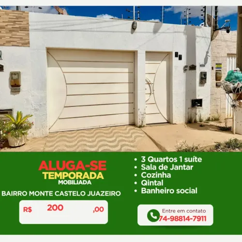 Casa Mobiliada para Aluguel por Temporada no Bairro Monte Castelo Juazeiro BA