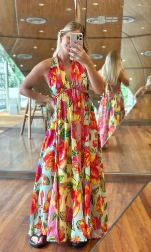 Vestido longo Farm Nestas flor céu (NOVO NA ETIQUETA)