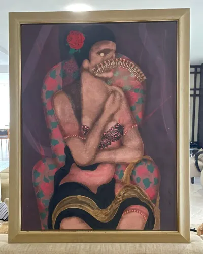 Quadro Original Caio Borges - Mulher com Rosa - 1,23m x 92,5cm