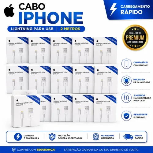KIT CABO PARA IOS USB DE CARREGAMENTO RÁPIDO DE 2M PARA IOS COMPATÍVEL IPHONE