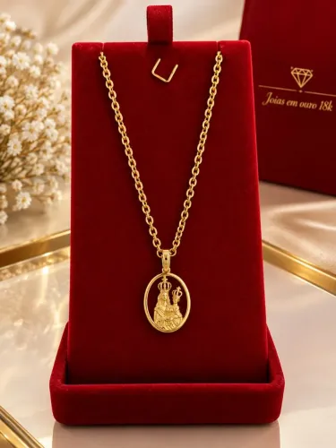 Cordão em ouro 18k com pingente de Nossa senhora de Nazaré