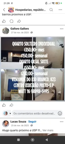Quarto solteiro individual 
