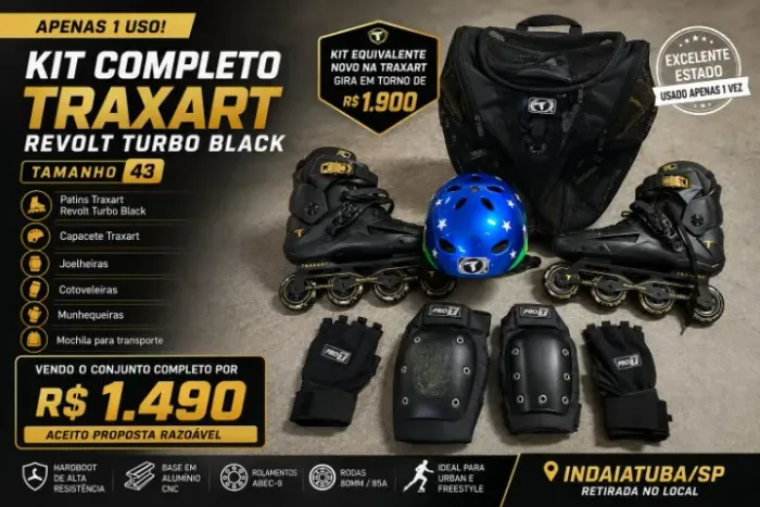 BPatins e acessórios completos 43 Revolt Turbo Traxart - Apenas 1 uso NOVO