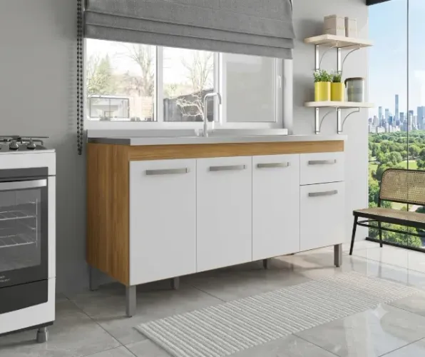 BALCÃO 1,60 PARA PIA HOME COM 4 PORTAS EM 2 CORES - PAGUE NA ENTREGA EM ATÉ 12X SEM  JUROS
