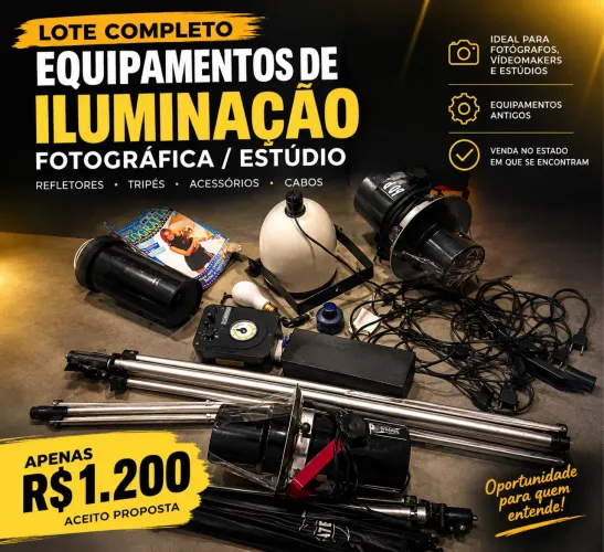 Lote Equipamentos de Iluminação Fotográfica / Estúdio Antigos - Refletores + Tripés