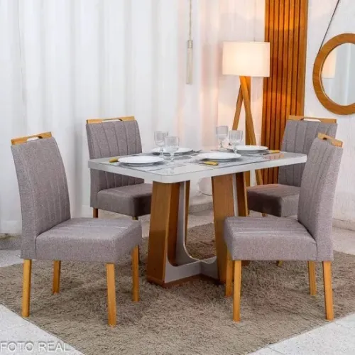 Mesa de Jantar Alegra 120x80 C/4 Cadeiras em Linho MDF/MDP rf31 S