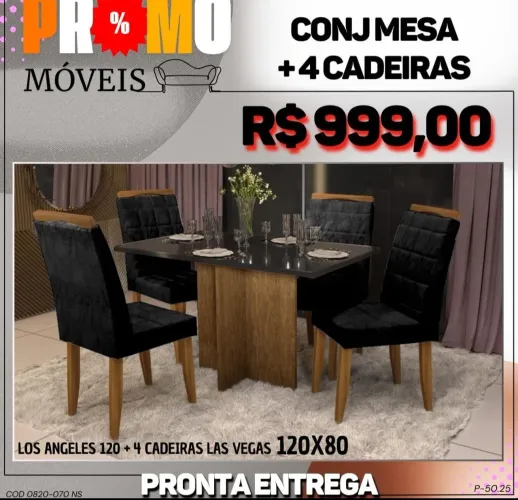 MESA LOS ANGELES 120X80 COM TAMPO DE VIDRO E 4 CADEIAS EM MADEIRA MACIÇA 