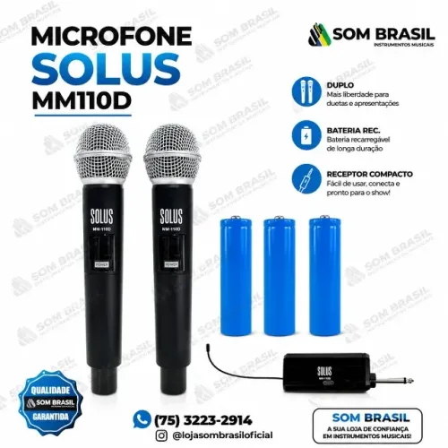 MICROFONE SOLUS DUPLO S/ FIO RECARREGAVEL MM110D