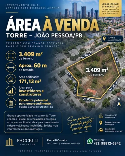 ? ÁREA À VENDA NA TORRE - JOÃO PESSOA/PB