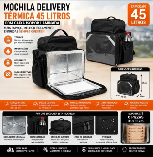 Mochila Térmica Delivery 45L c/ Isopor Laminado (NOVA Na Embalagem)