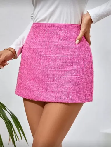 Saia Cintura Alta, Rosa Chiclete