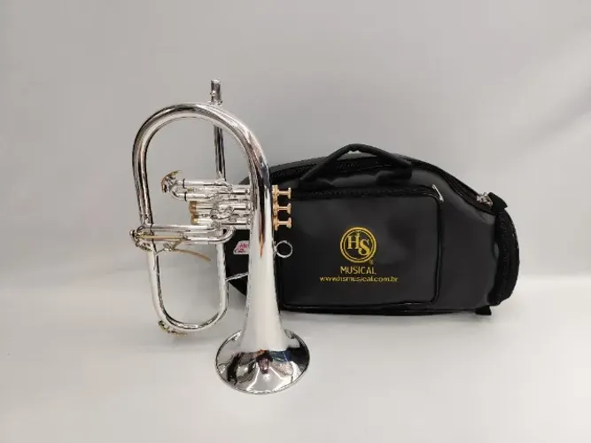 Flugelhorn HS MUSICAL HH1 Sib c/ gatilho - Prata/Ouro - NOVO