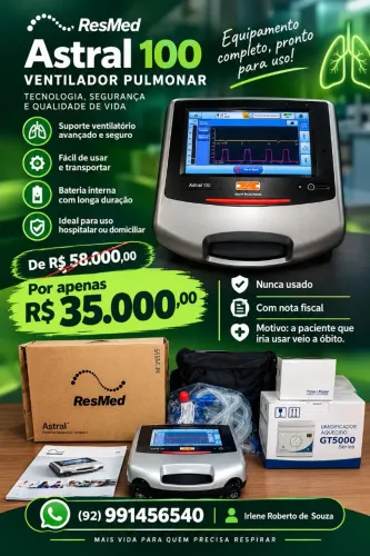 Ventidor Pulmonar Astral 100 - Para quem respira através de aparelhos.