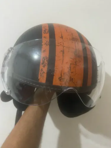 CAPACETE KRAFT ROTA 66 PRETO FOSCO E LARANJA