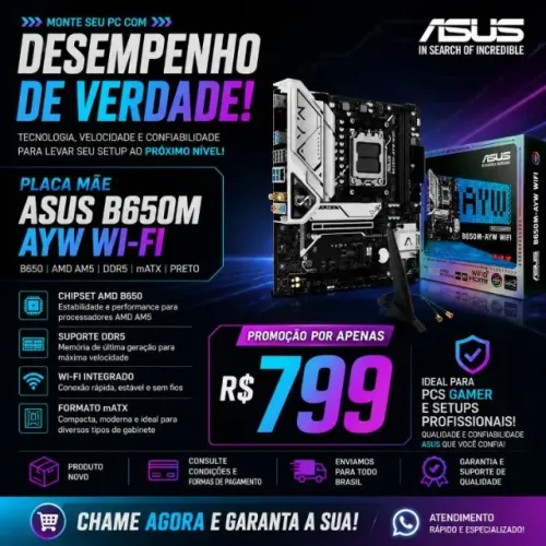 Placa Mae Asus B650M-AYW Am5 Ddr5 Wifi Bluetooth integrado