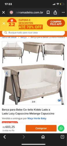 Berço Co-leito Kiddo NOVO - Pouquíssimo Uso + Bolsa para Transportar 