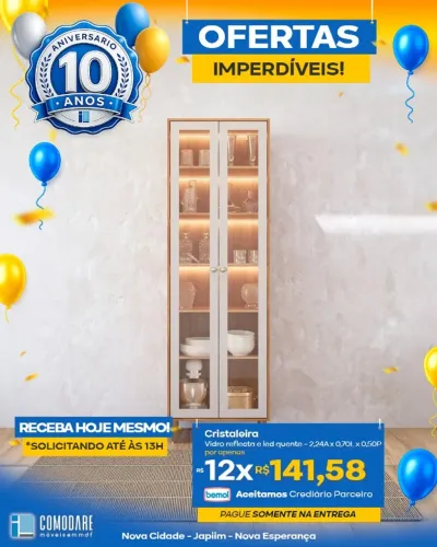 Cristaleira com Vidro Reflecta e LED Quente