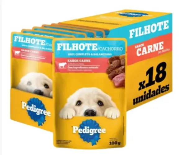 Pedigree Sachê Ração Filhote Sabor Carne 100gr Kit 18 Un
