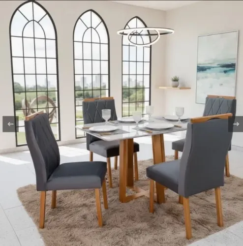 Conjunto de Jantar Essenza 120 com 4 Cadeiras Veludo Cinza