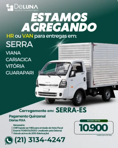 A Deluna está agregando HR e VAN para entregas em SERRA/ES