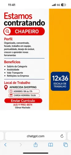 Estamos contratando chapeiro