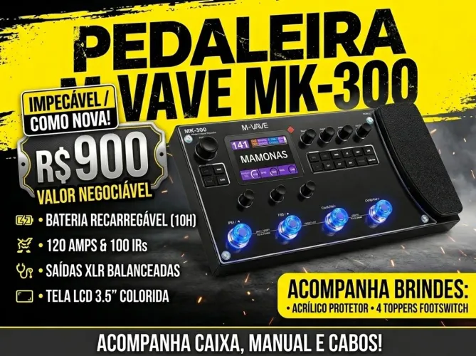 Pedaleira M-Vave MK-300 - Estado de Nova na Caixa + Proteção em Acrílico + Toppers
