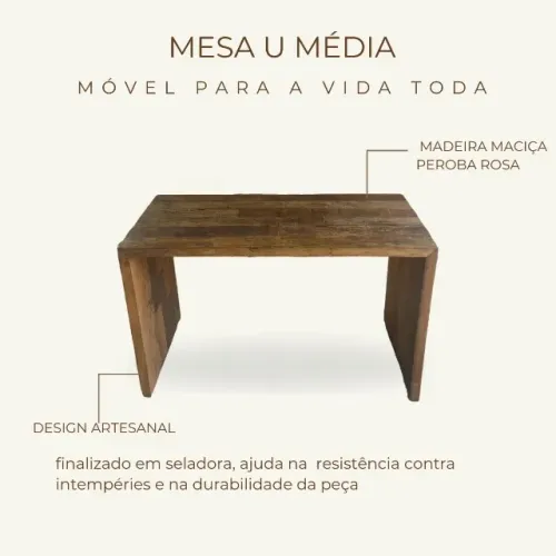 Mesa de Madeira Maciça Peroba Rosa 1,30x0,59x0,79m