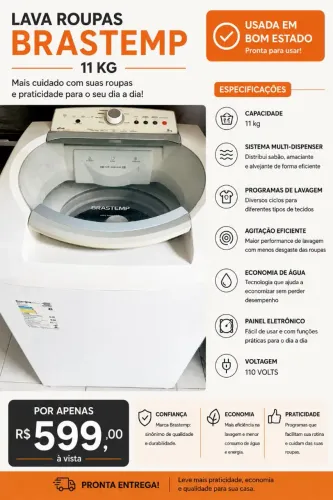 Maquina de Lavar Brastemp Active 11kg - Cesto Inox- Usado Bom Estado