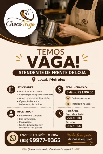 Vaga de emprego-Atendente 