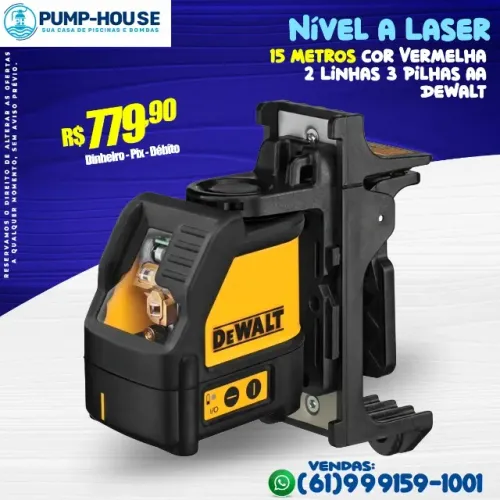 Nível a Laser 15 Metros Cor Vermelha 2 Linhas 3 Pilhas AA DW088K Dewalt