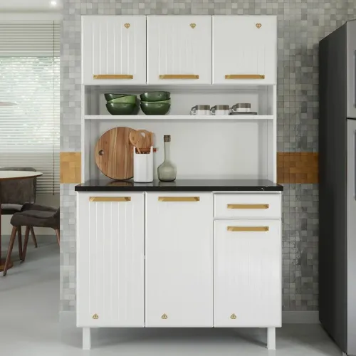 Armário de Cozinha de Aço Kit Triplo Diamante Smart Branco - Telasul
