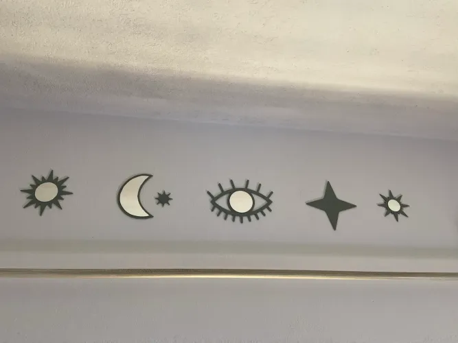 Kit 6 Peças Espelho Acrílico Místico Celestial Decorativo com Moldura MDF